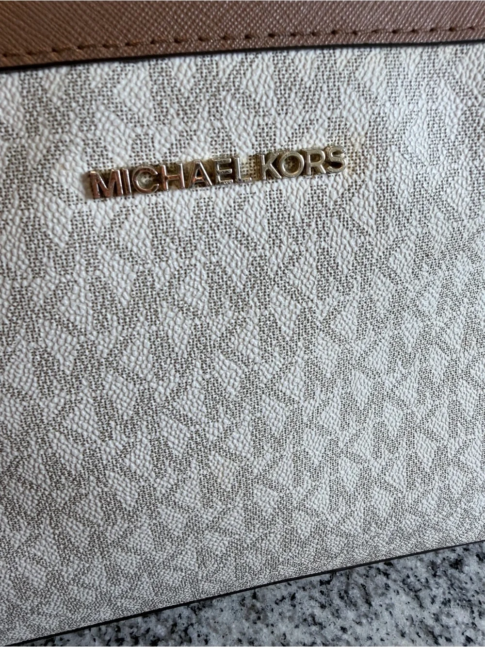 Michael Kors Beige Signature Belt Bag with Brown Trim